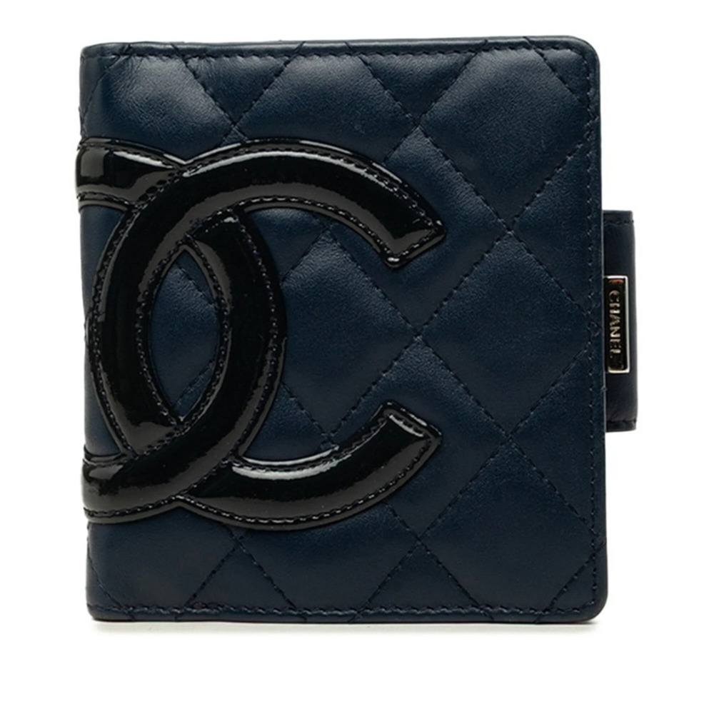 Chanel Cambon Line Coco Mark Bi-fold Wallet, Navy Enamel Calfskin, Women's CH...
